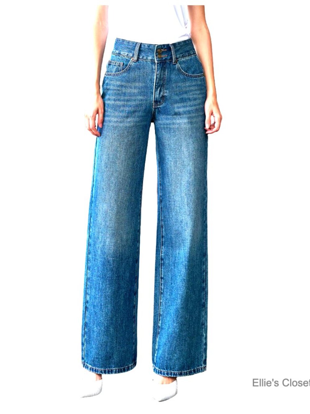 Women's High Waisted Baggy Wide Leg Jeans with Tummy Control Stretchy Denim